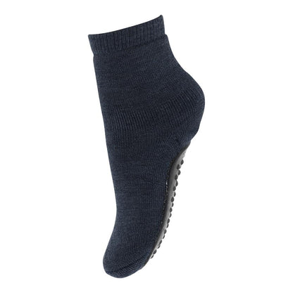 Woll Rutschesocken Dark Denim Melange - von MP Denmark