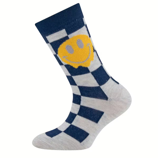 Socken Smiley Karo blau