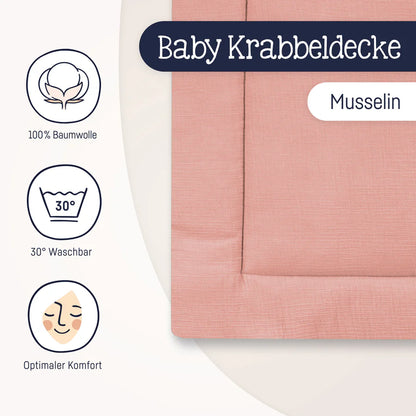 Krabbeldecke Musselin dusty rose